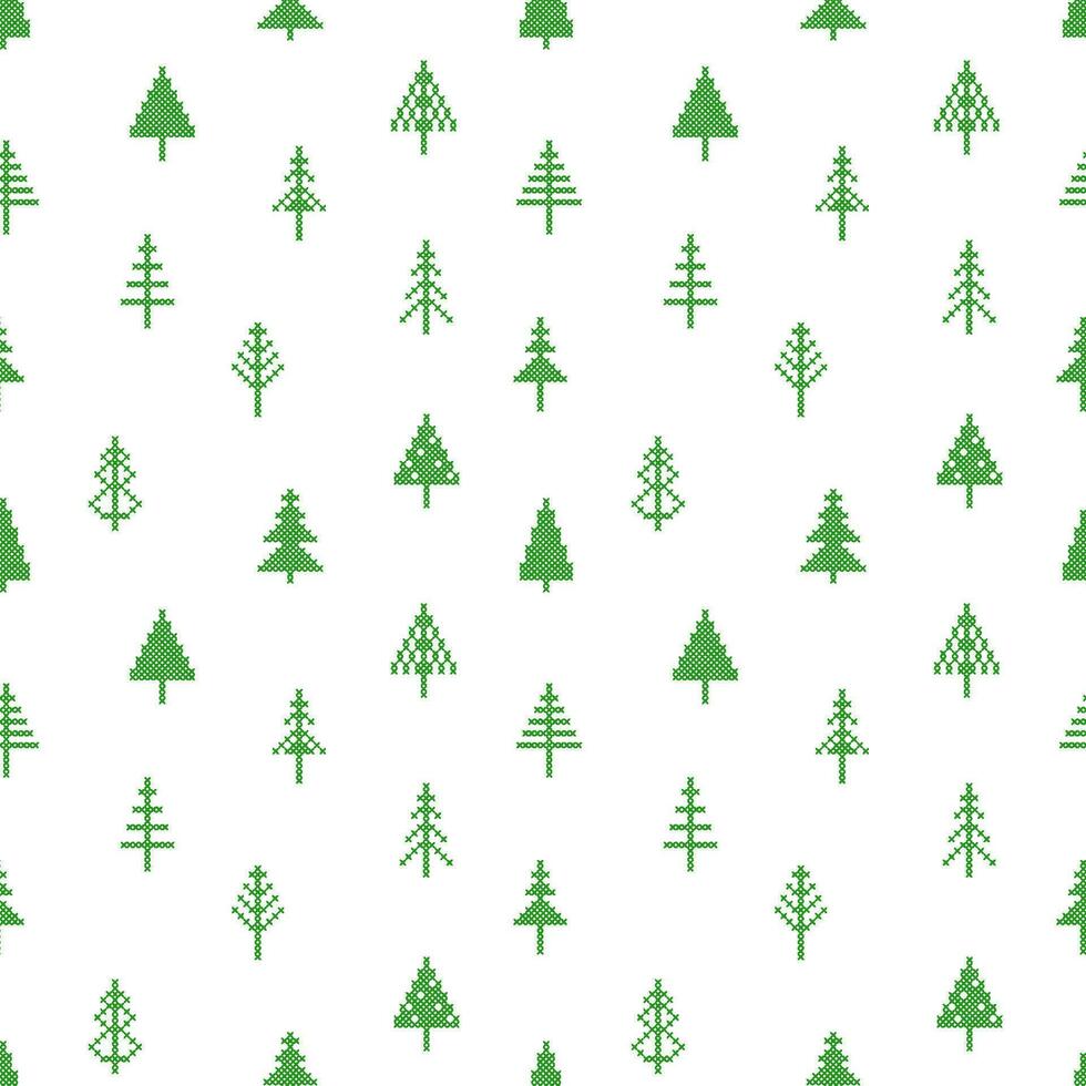 desatado padronizar com Natal árvore dentro camponês folk rústico motivo. Cruz ponto fundo com abeto árvore vetor