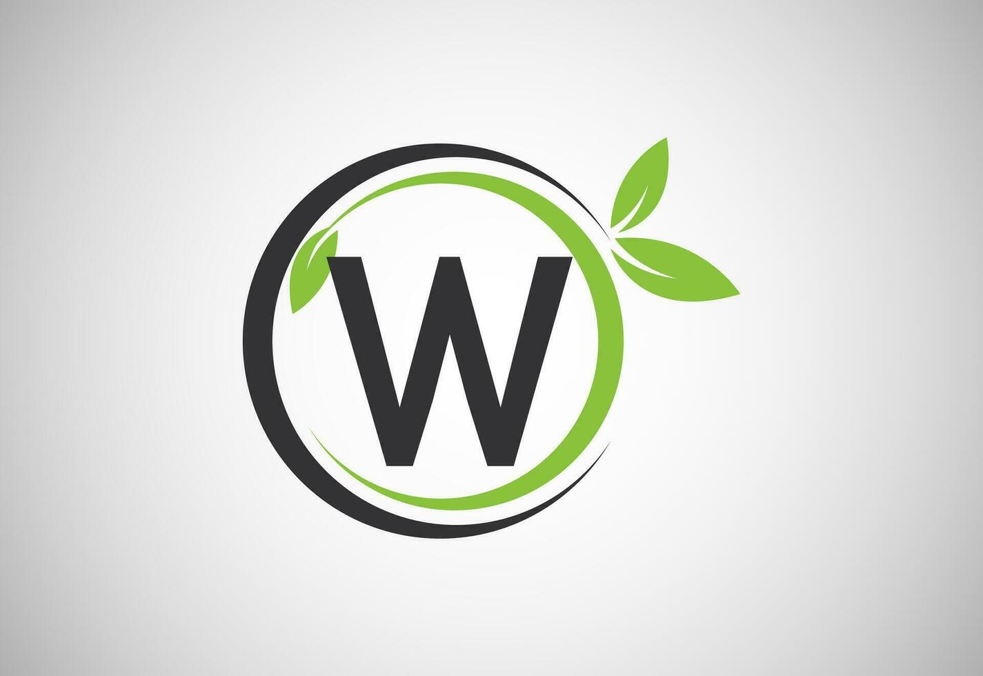 Inglês alfabeto W com verde folhas. orgânico, ecológico logotipo Projeto vetor modelo