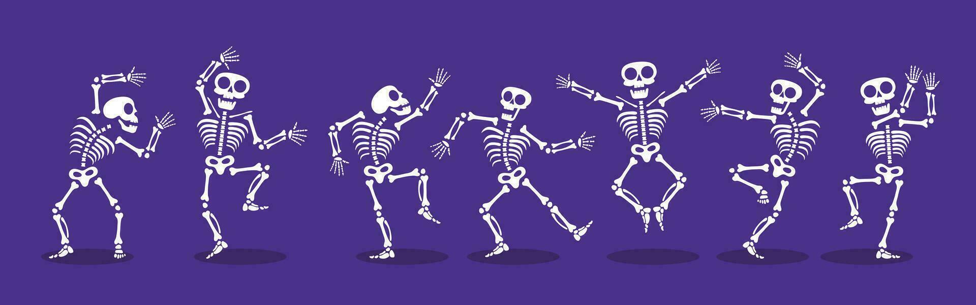 esqueletos dançando com diferente posições plano estilo Projeto vetor ilustração definir.