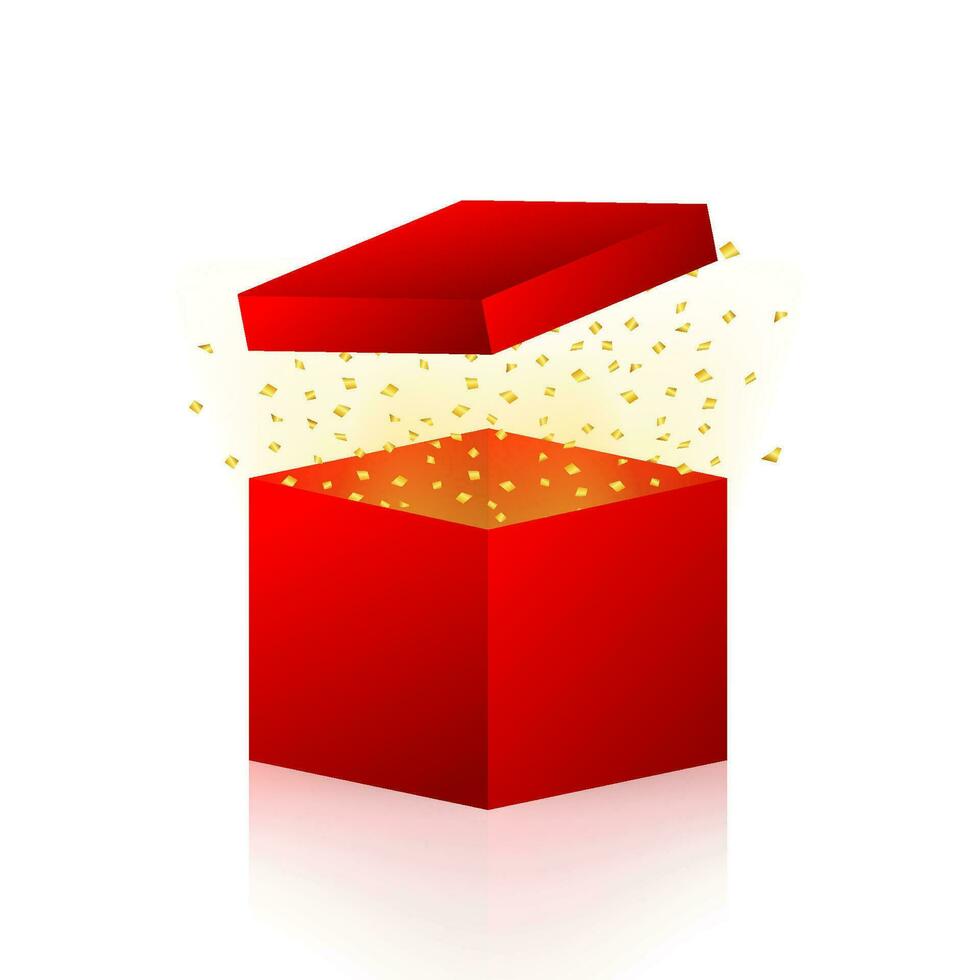 entrar para ganhar prêmios. aberto vermelho presente caixa e confete. vetor estoque ilustração