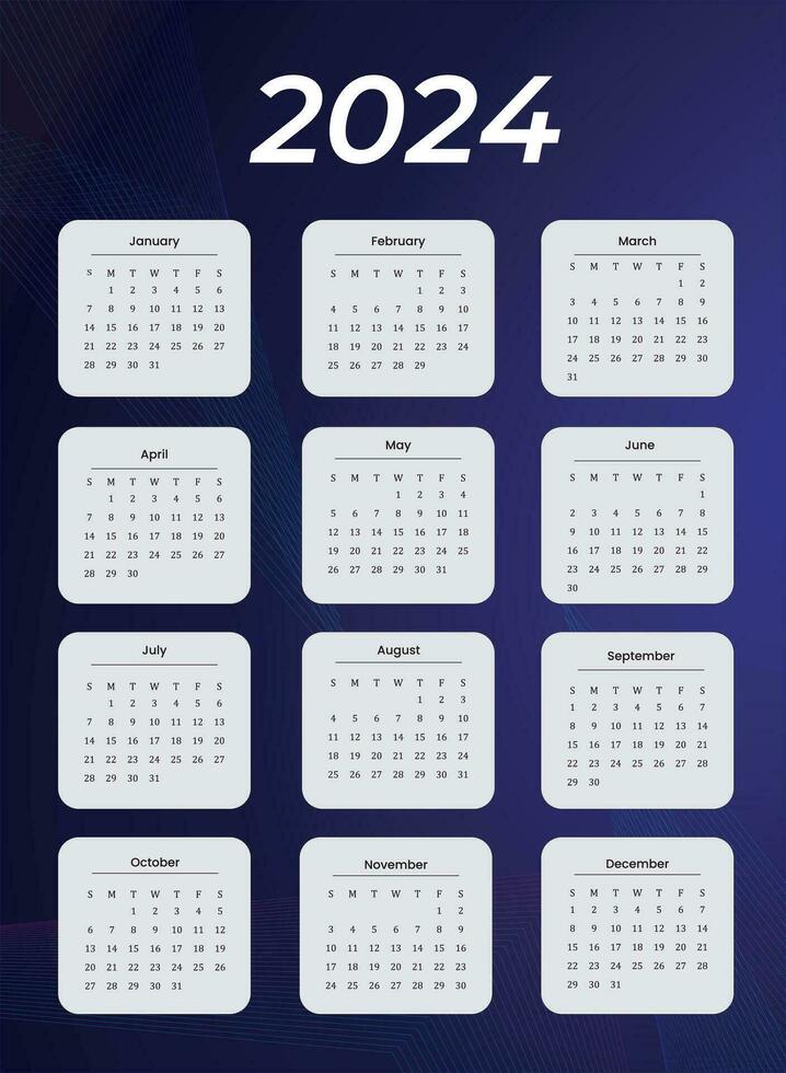 2024 calendário modelo vetor Projeto