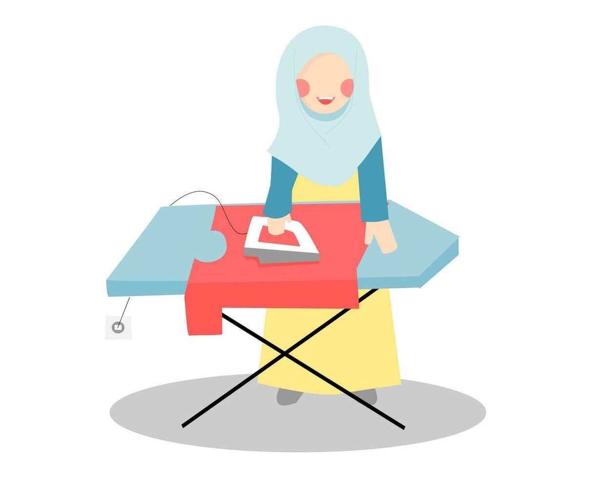 hijab mãe passar roupa roupas ilustração vetor