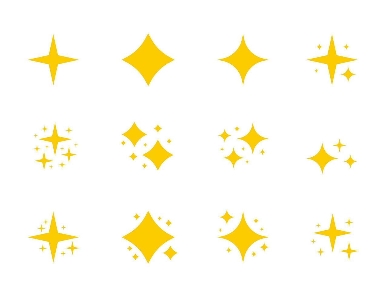 amarelo brilhos símbolos vetor. a conjunto do original vetor estrelas brilhar ícone. brilhante fogos de artifício, decoração cintilação, brilhante clarão. vetor estoque ilustração.