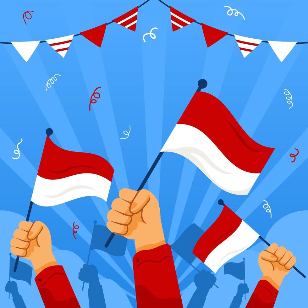 mãos humanas segurando bandeira da Indonésia vetor