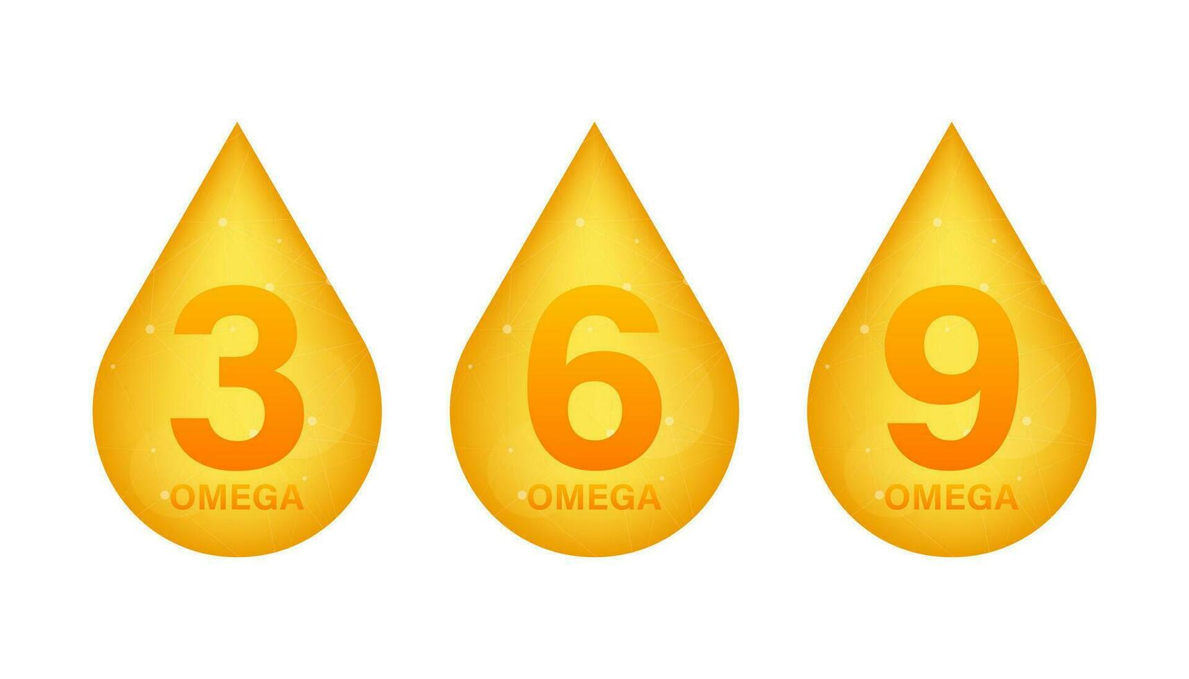 ómega 3, 6, 9, ouro ícone. Vitamina solta comprimido cápsula. brilhando dourado essência gotícula vetor ilustração