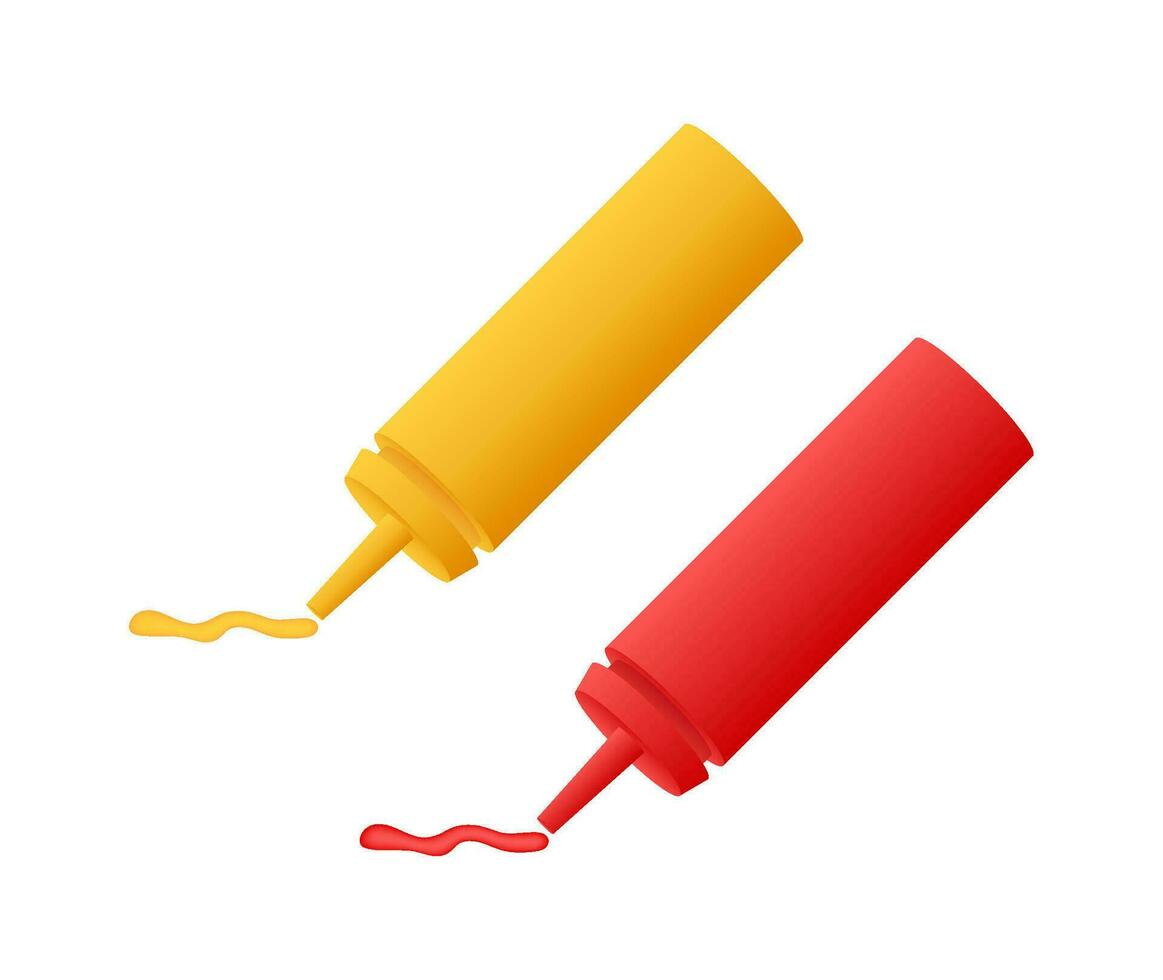 vermelho ketchup e amarelo mostarda garrafa em branco fundo. vetor ilustração Projeto. isolado desenho animado vetor ilustração.