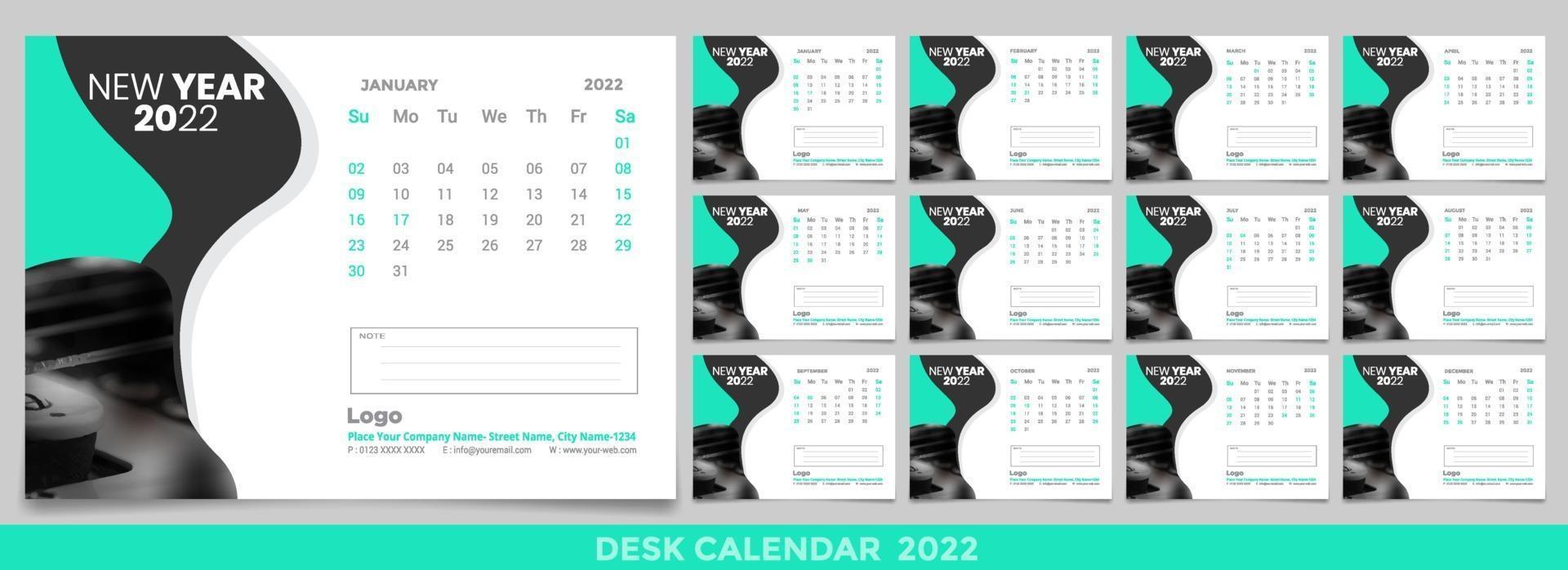 calendário 2022 semana início domingo vetor modelo de design corporativo