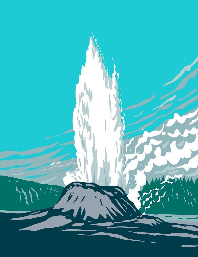 Gêiser do castelo no parque nacional de Yellowstone, Wyoming, arte do pôster wpa vetor