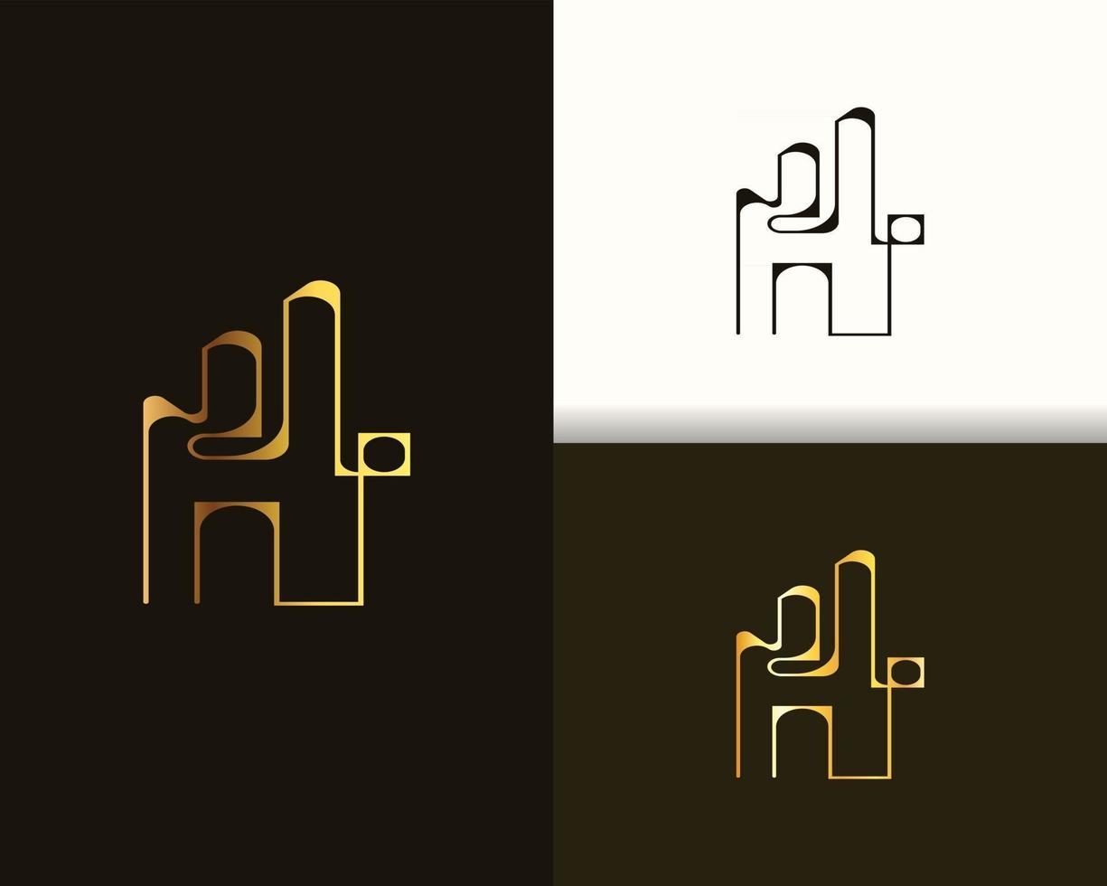 logotipo de construção e imóveis de luxo moderno dourado em estilo de linha vetor