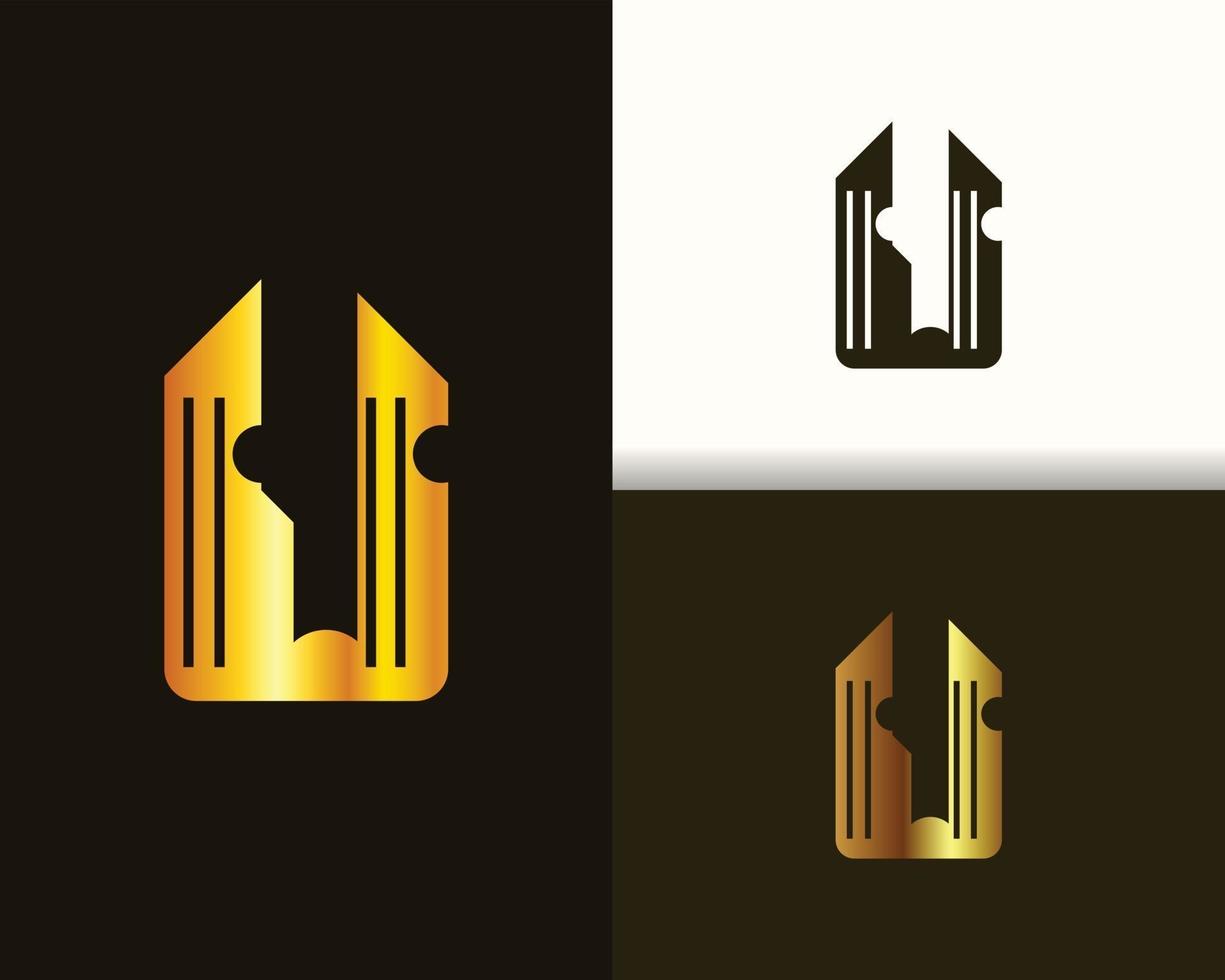 logotipo dourado de imóveis e construção vetor