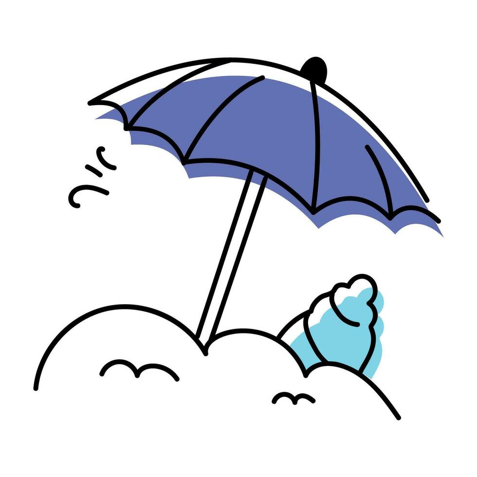 na moda rabisco ícone do uma de praia guarda-chuva vetor