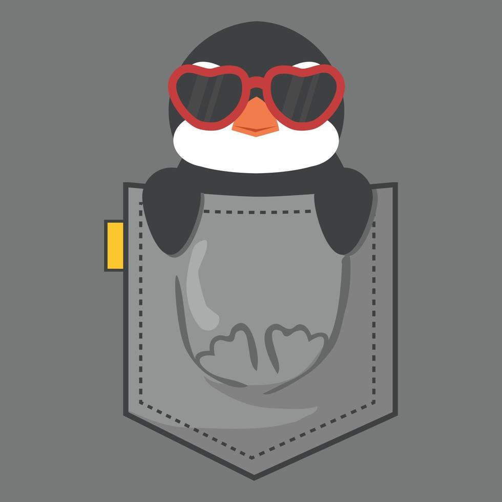 pinguim no meu design de estilo plano de bolso vetor