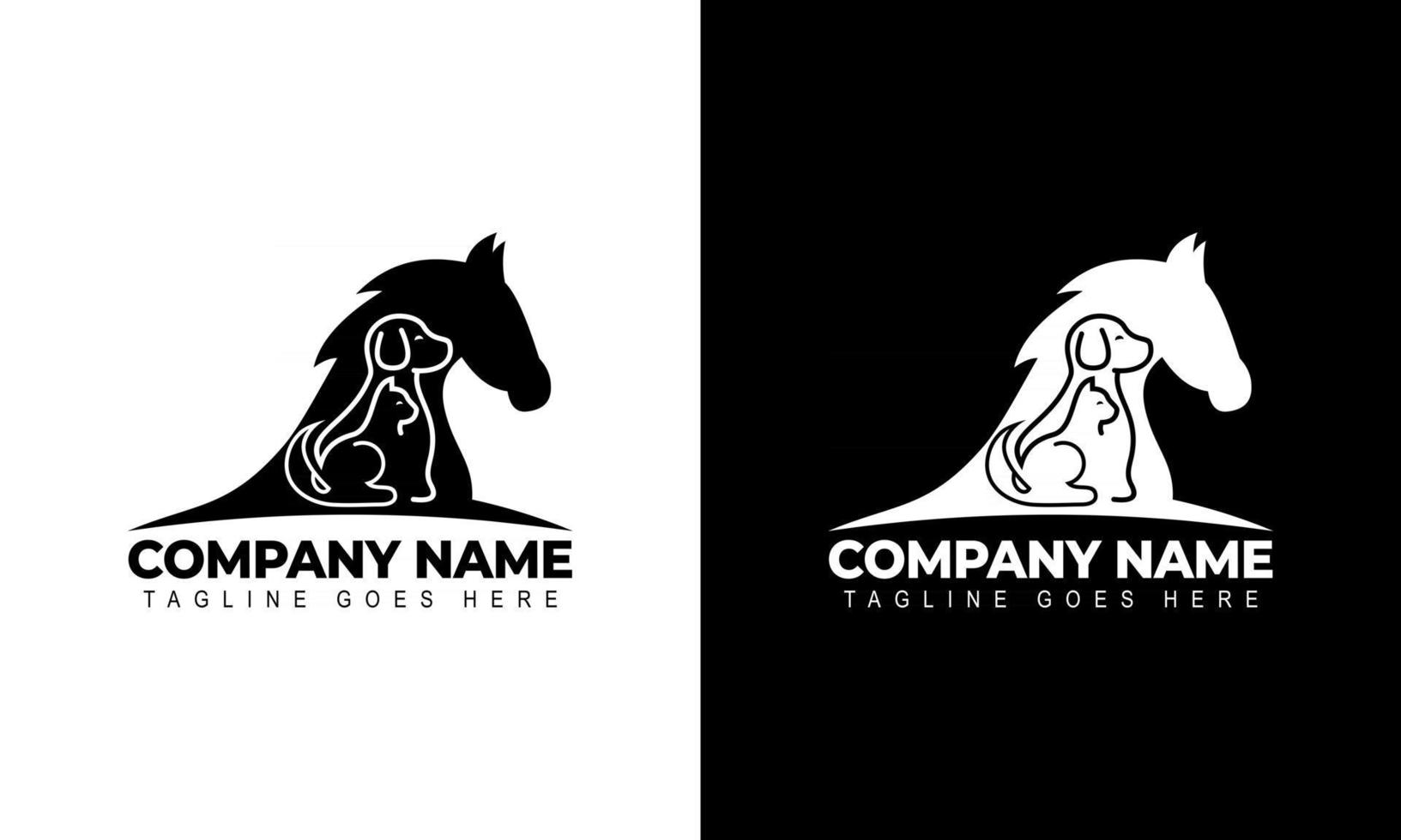 vetor de um cavalo, cachorro, gato logo design animais ilustração gráfica