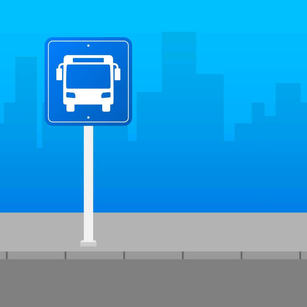 azul bandeira com ônibus estação. vetor linha ilustração. vetor plano ilustração.