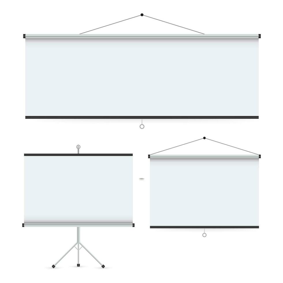 conjunto esvaziar projeção tela, apresentação quadro, em branco quadro branco para conferência. vetor estoque ilustração