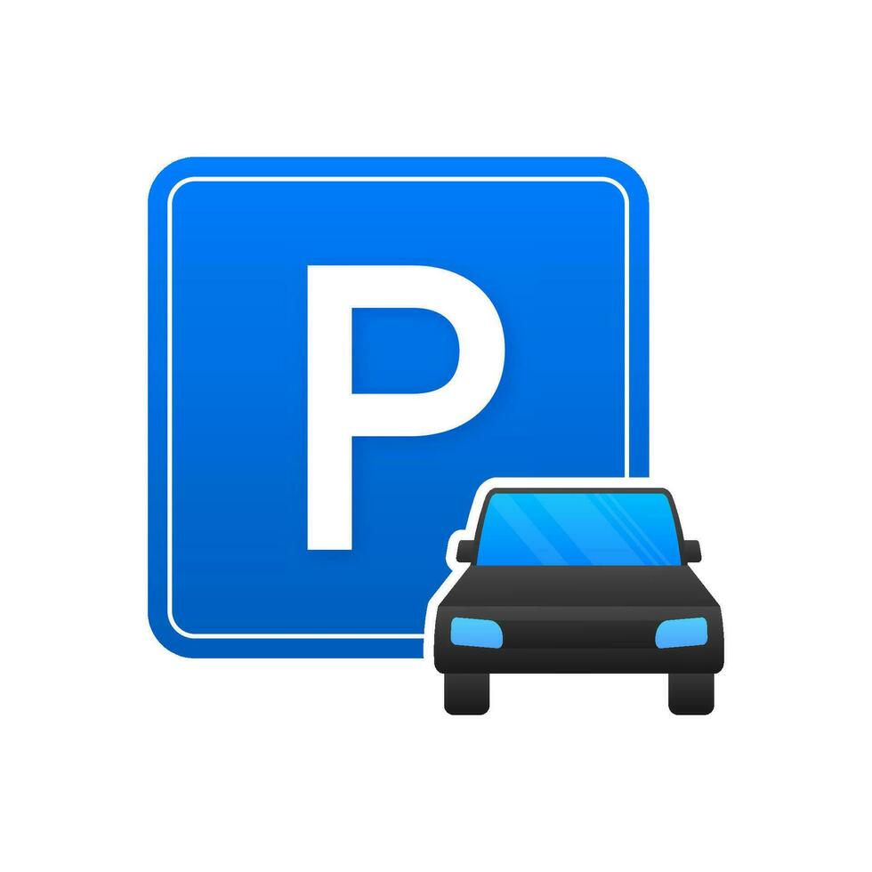 modelo com azul estacionamento. logotipo, ícone, rótulo. estacionamento em branco fundo. rede elemento. vetor estoque ilustração.
