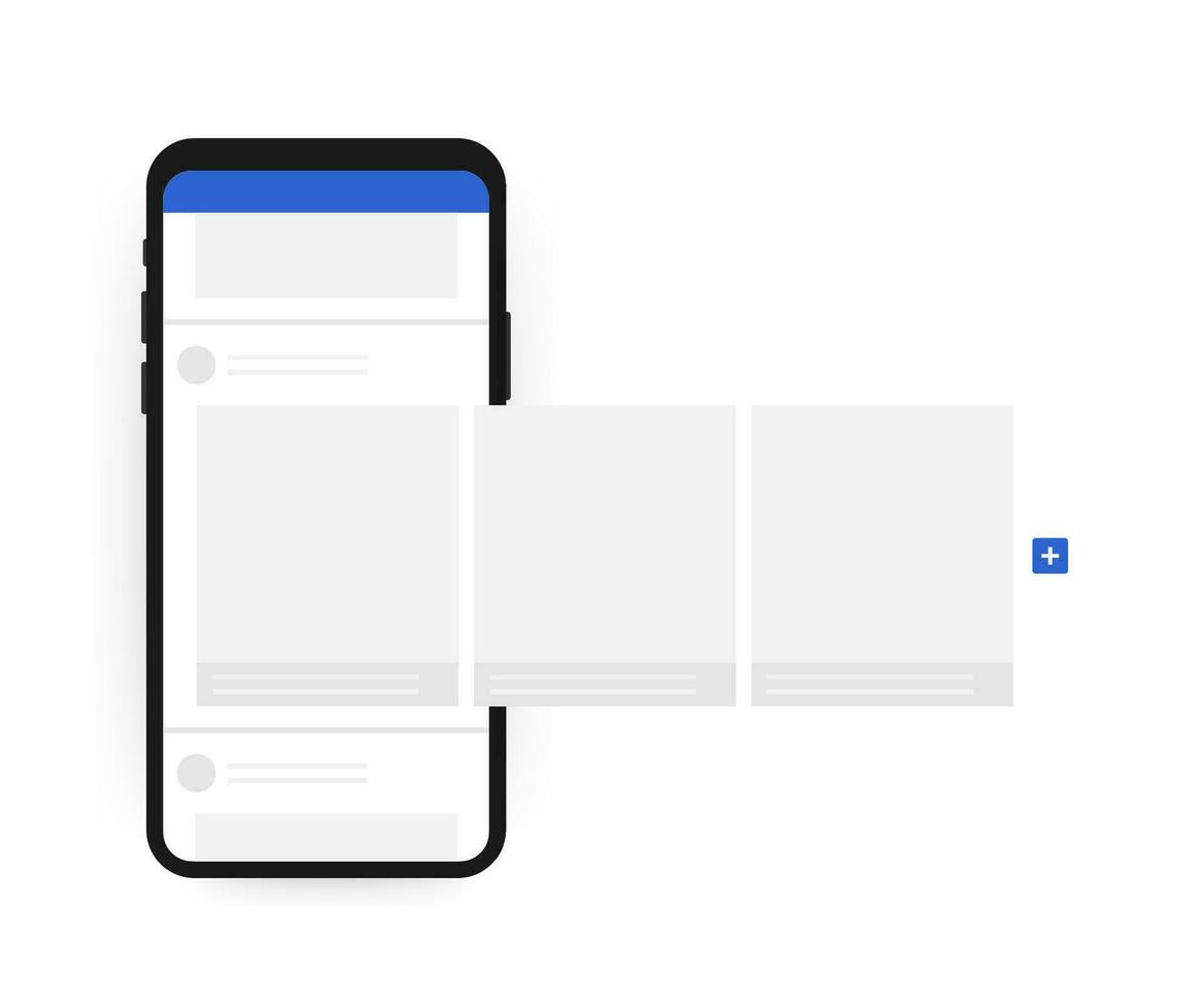 Smartphone com interface carrossel postar em social rede. vetor estoque ilustração