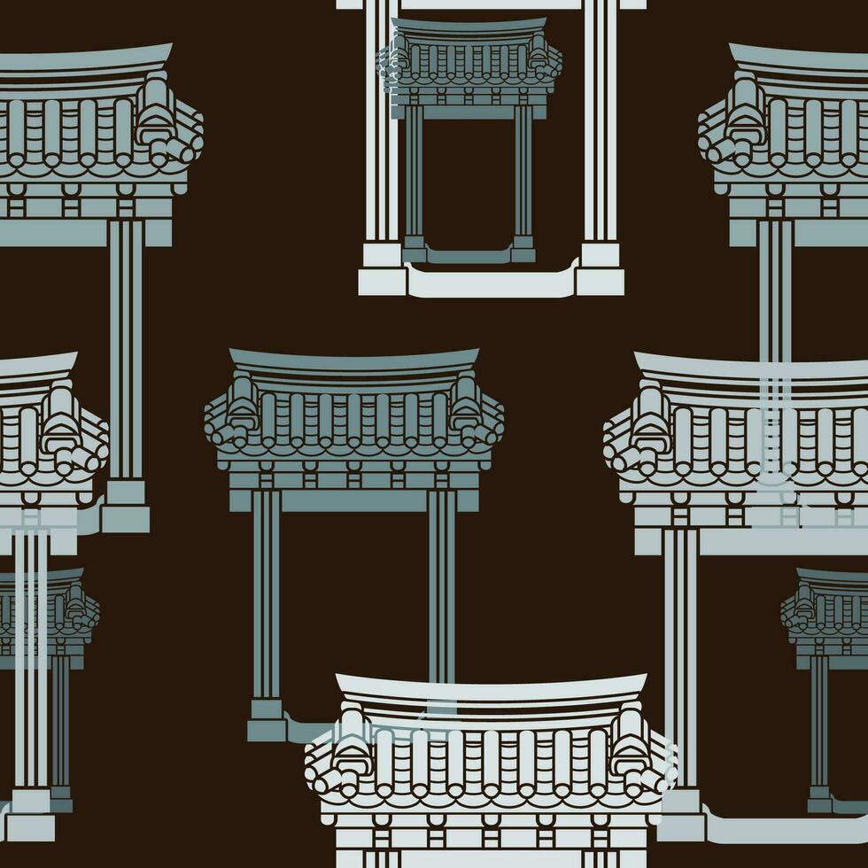 editável tradicional coreano hanok porta construção vetor ilustração com Sombrio fundo Como desatado padronizar para oriental história e cultura relacionado Projeto