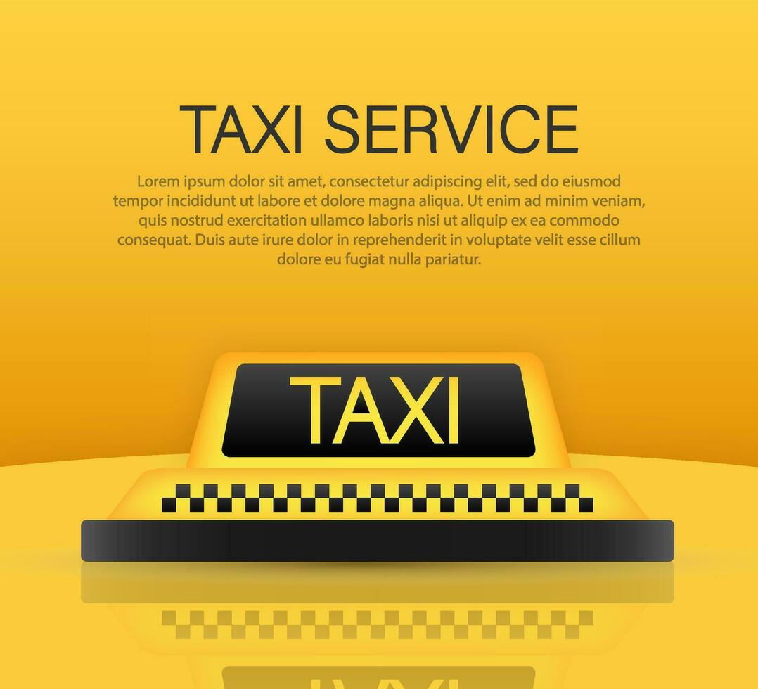 Táxi serviço conceito. Táxi carro teto. amarelo bandeira, poster ou folheto fundo modelo. vetor estoque ilustração