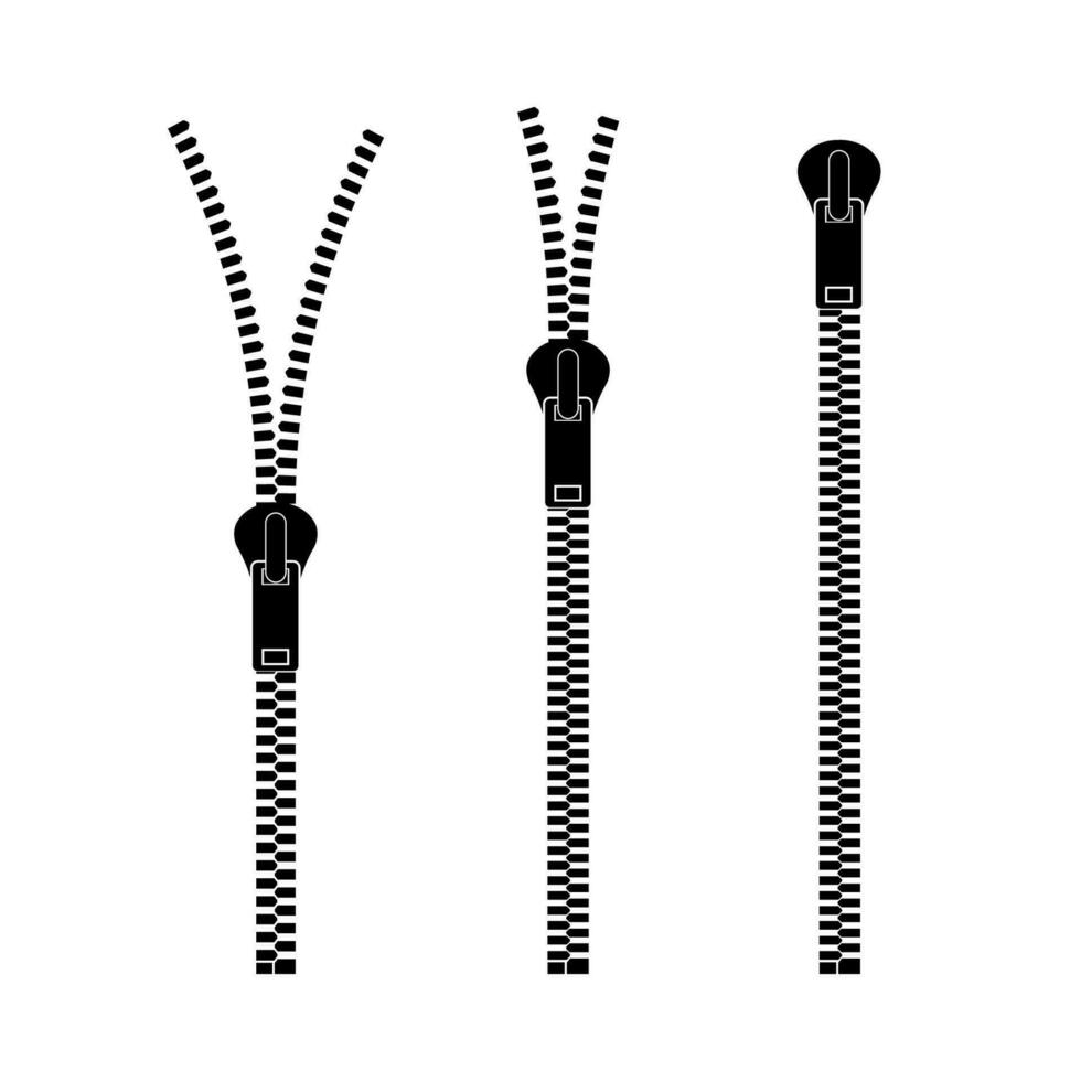 zíperes tipo conjunto fixador. metálico fechadas e aberto zíperes e extratores. vetor ilustração