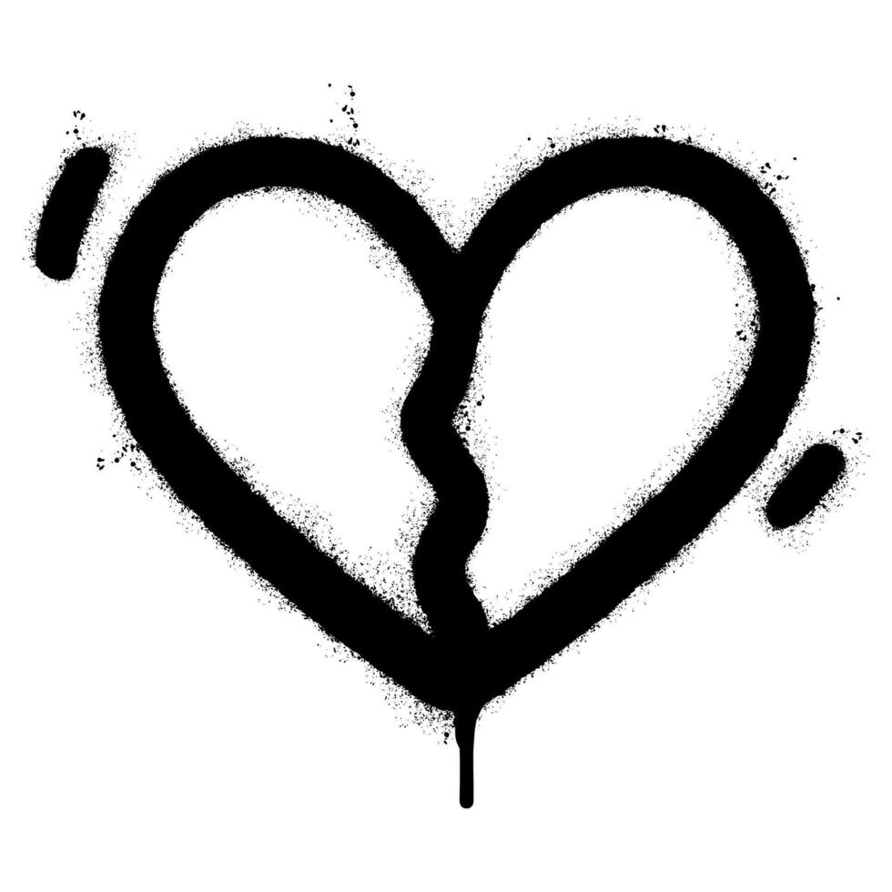 spray pintado grafite quebrado coração ícone palavra pulverizado isolado com uma branco fundo. grafite amor pausa ícone com sobre spray dentro Preto sobre branco. vetor