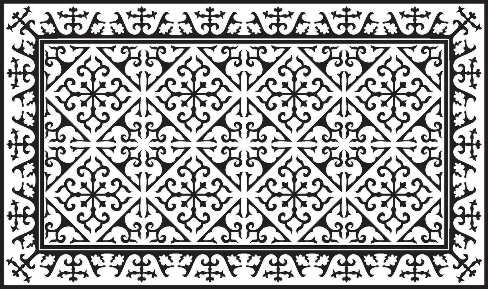 vetor Preto monocromático quadrado cazaque nacional ornamento. étnico padronizar do a povos do a ótimo estepe, mongóis, quirguiz, Kalmyks, buryats