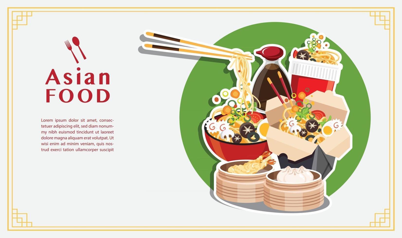 sopa de macarrão, caixa para levar, ramen japonês, ilustração vetorial vetor