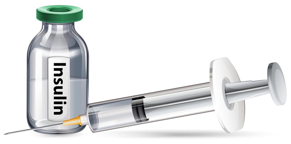 Uma insulina e seringa no fundo branco vetor