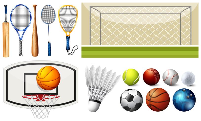 Equipamentos esportivos e objetivos diferentes vetor