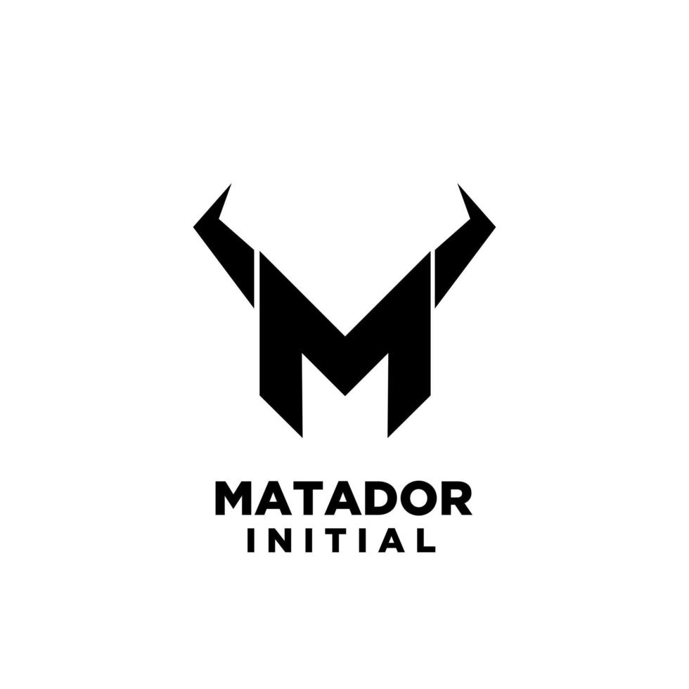 matador chifre de touro inicial, letra m, logotipo vetor