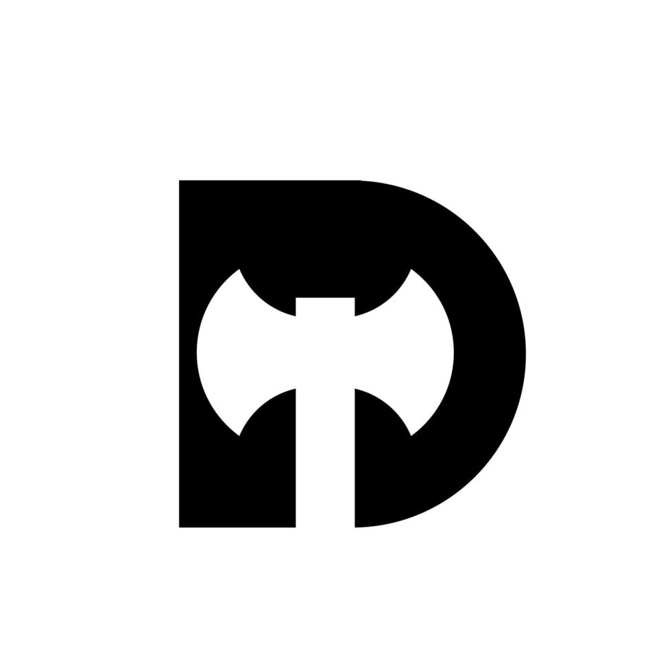 letra maiúscula d com modelo de conceito de logotipo preto inicial de machado vetor