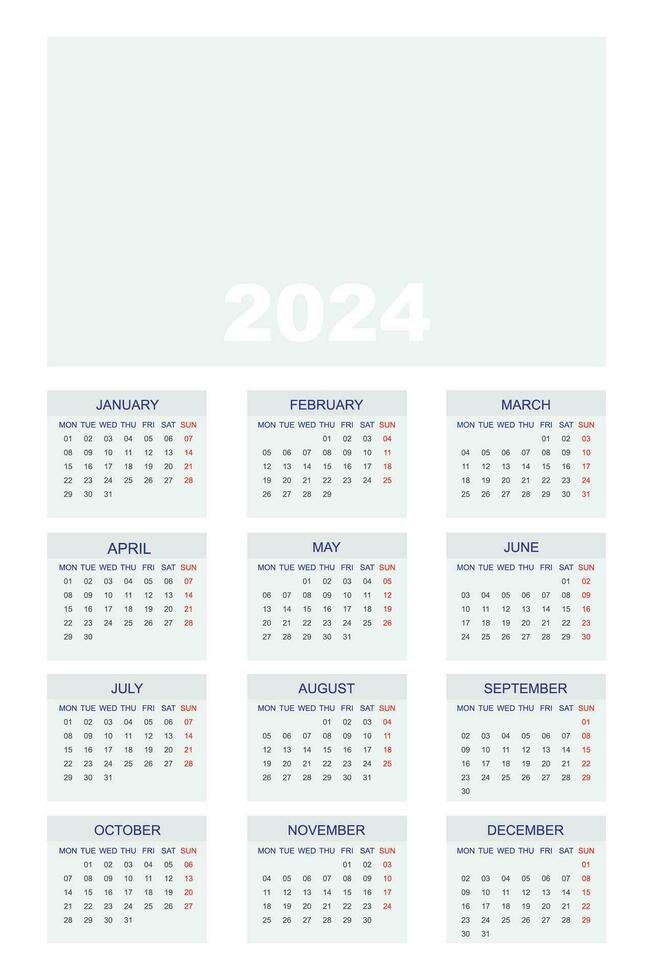 2024 parede calendário Projeto modelo. vetor