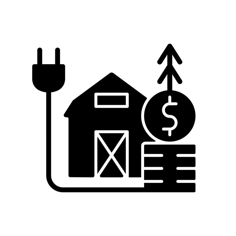 ícone de glifo preto do preço da energia rural vetor