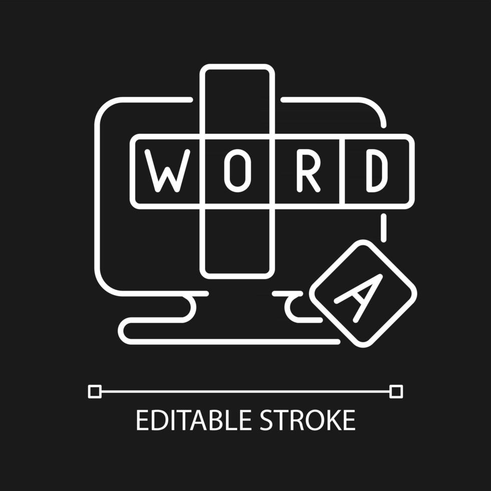ícone linear branco de jogos de palavras online para tema escuro vetor