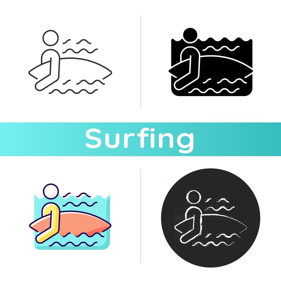 ícone de surfista entrando na água vetor