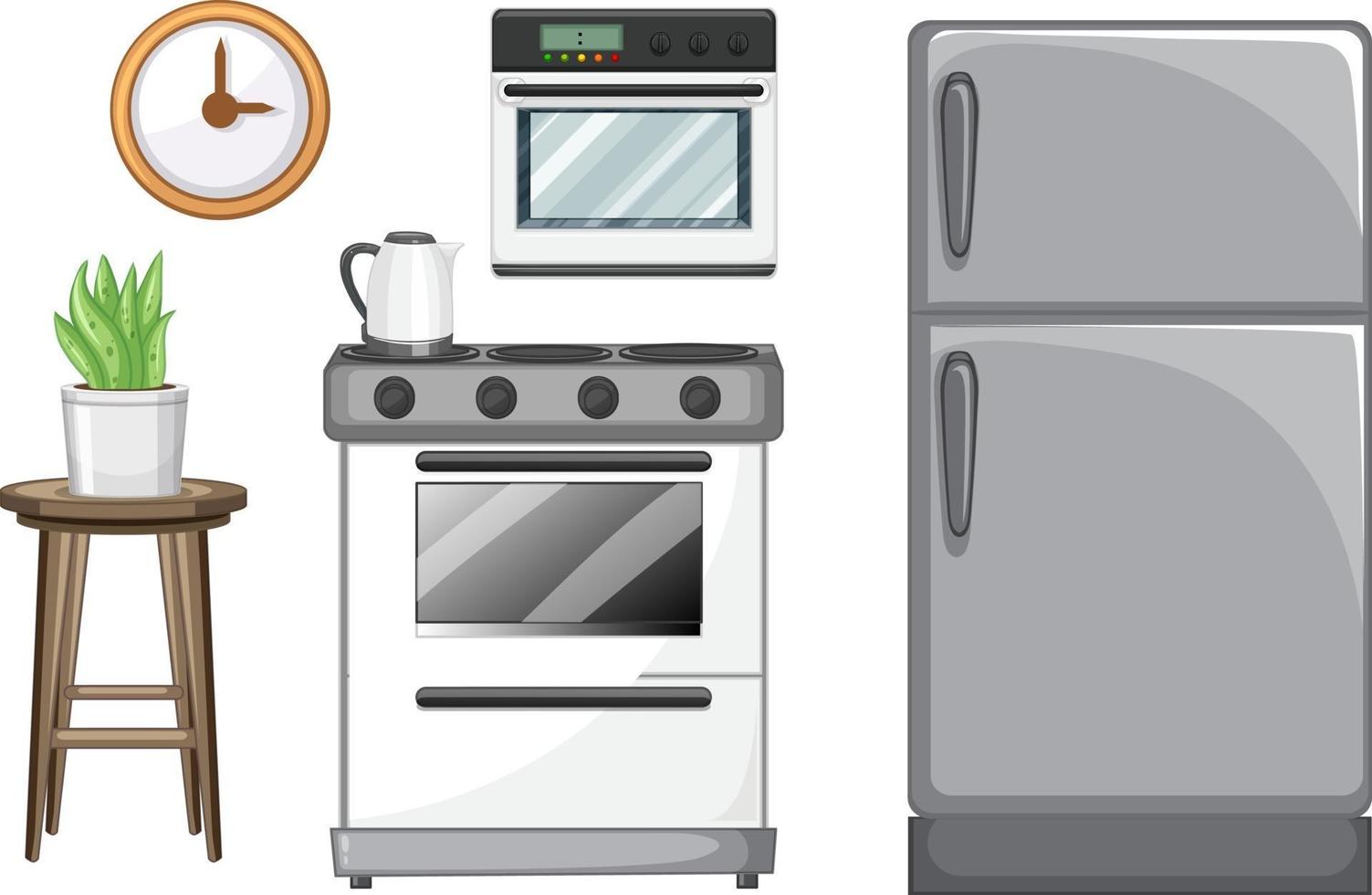 Conjunto de móveis de cozinha para design de interiores em fundo branco vetor