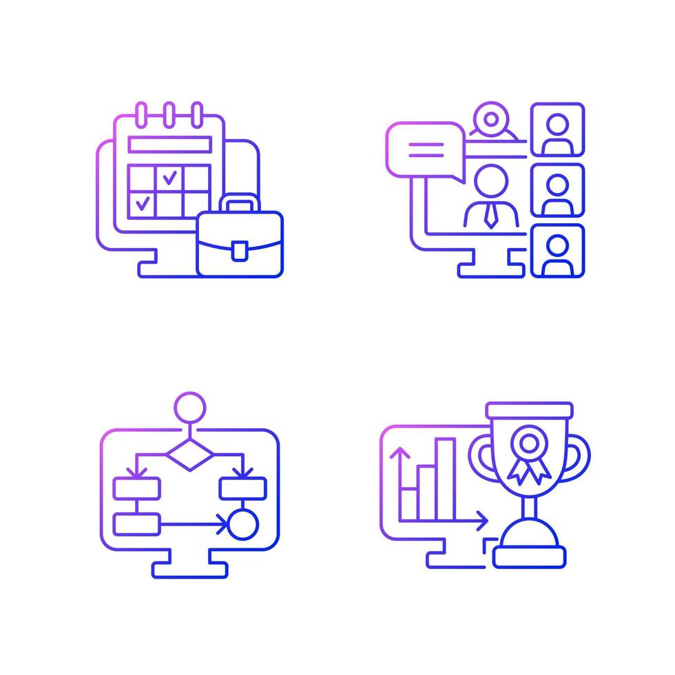 conjunto de ícones de vetor linear gradiente de rastreamento de trabalho online