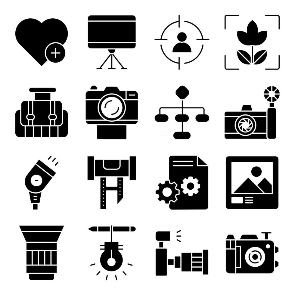 pacote de ícones sólidos de equipamento fotográfico vetor