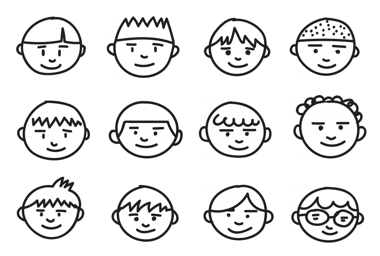 coleção de emoticons de desenho à mão livre de meninos. vetor