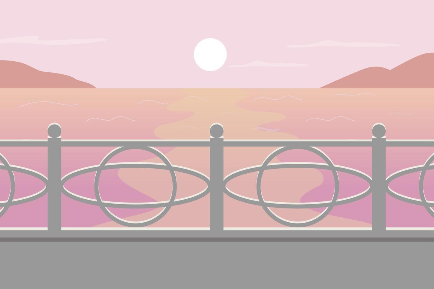 ilustração em vetor pôr do sol na paisagem do mar