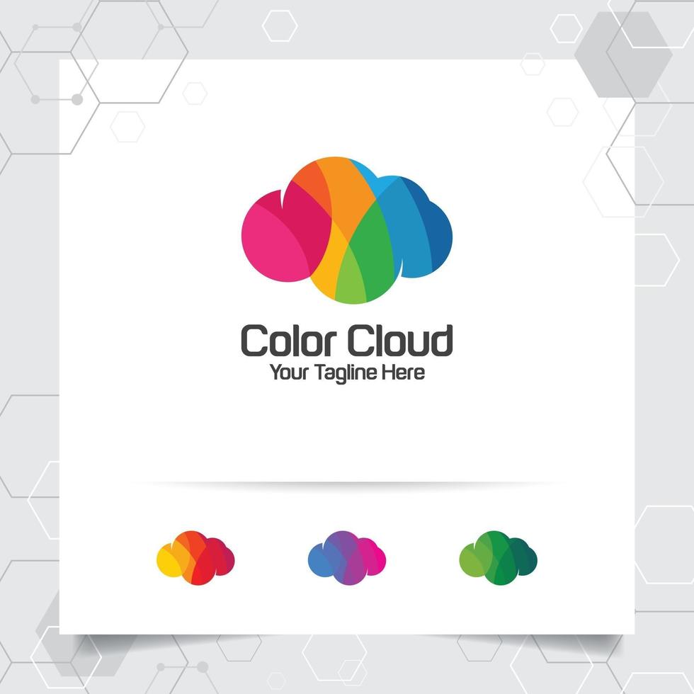 design de vetor de logotipo de nuvem de cores com conceito de nuvem colorida