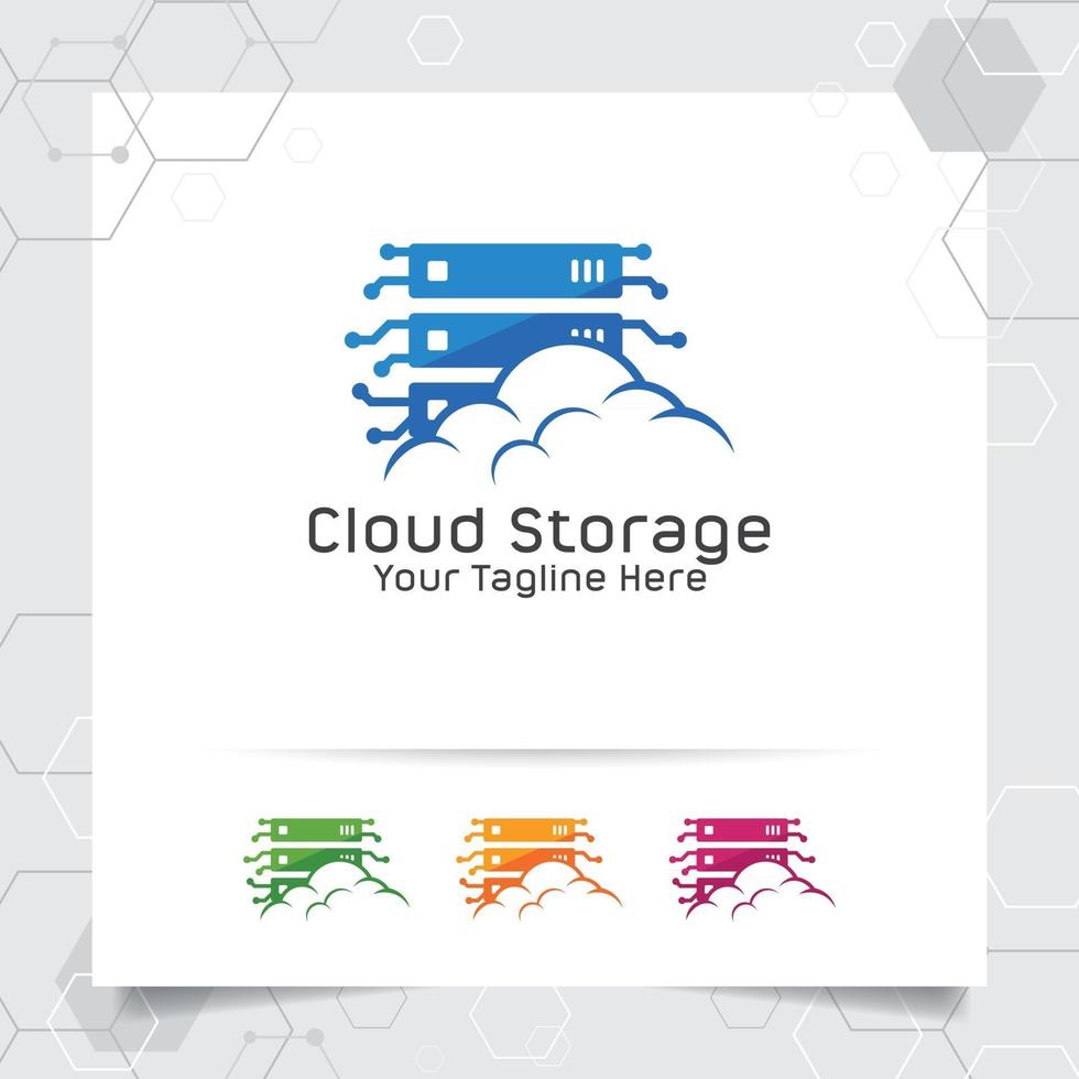 cloud hosting logo vector design com conceito de servidor e nuvem