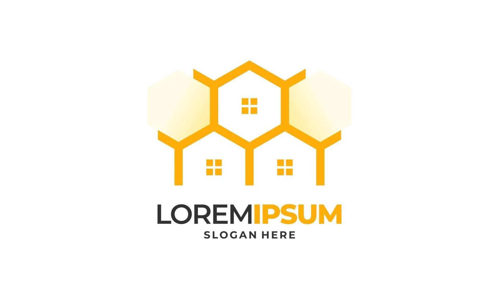 Vetor de designs de logotipo de casa de abelha, logotipo de fazenda de casa de mel