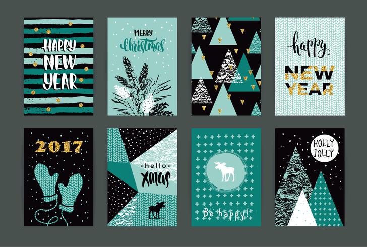 Conjunto de artísticos criativos cartões de feliz Natal e ano novo. vetor