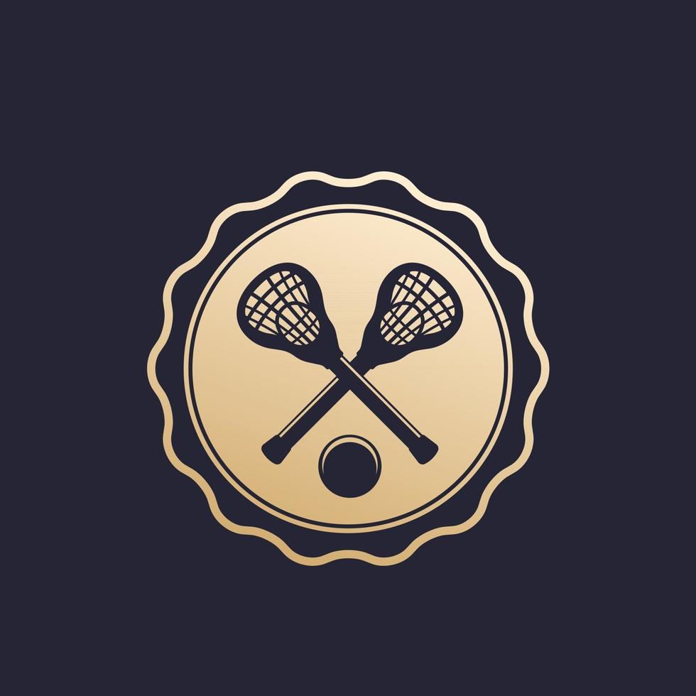 distintivo de lacrosse, emblema com bastões e bola vetor