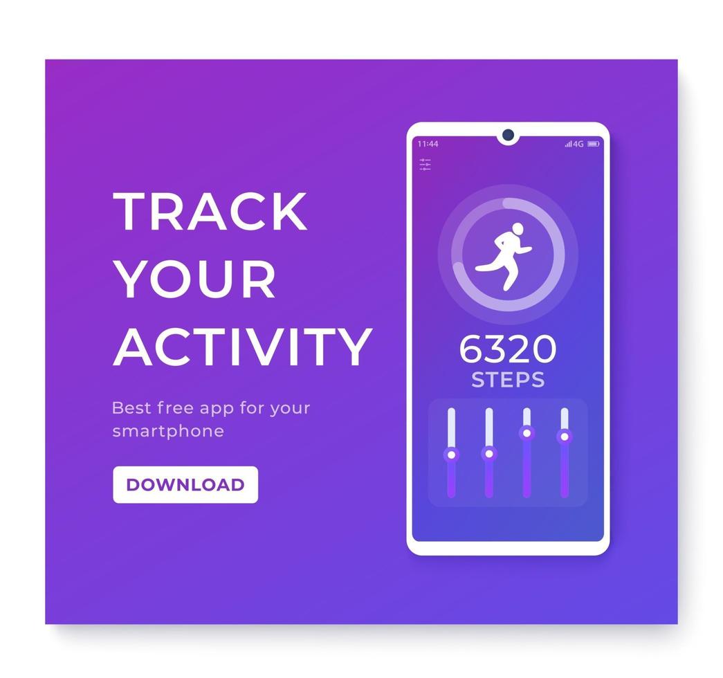 aplicativo de fitness, monitor de atividade para smartphone ou contador de passos vetor