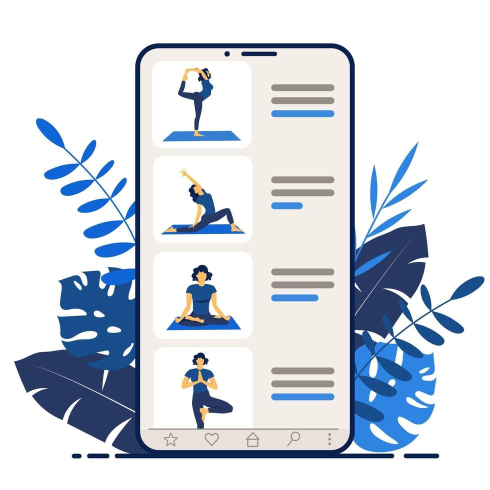 ioga online. a treinadora na tela do smartphone conduz uma lição. vetor