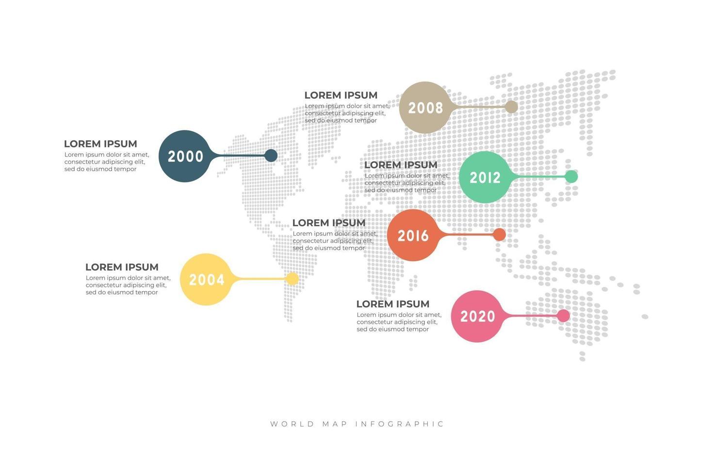 linha do tempo de negócios com modelo de infográfico de fundo de mapa mundial. vetor