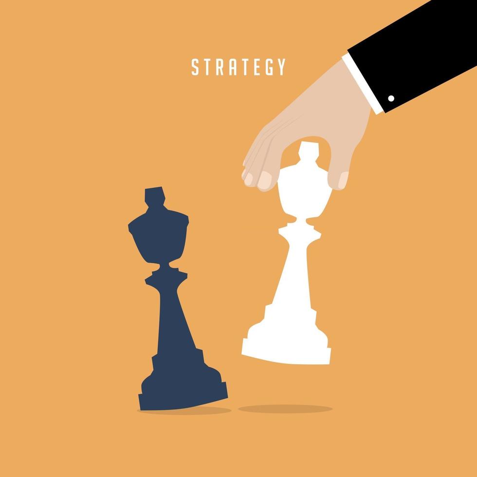 estrategista segurando uma figura de xadrez na mão vetor