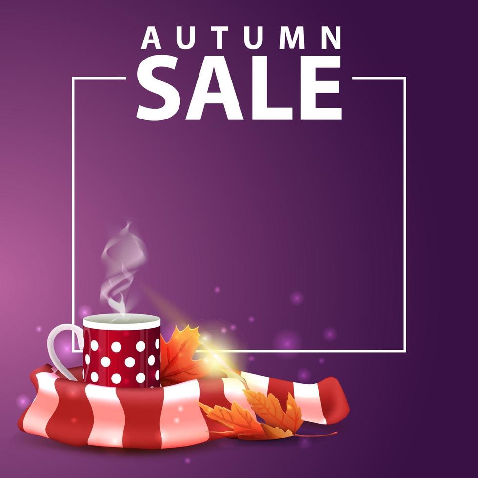 venda de outono, banner web quadrado para seu site com uma caneca de chá quente vetor